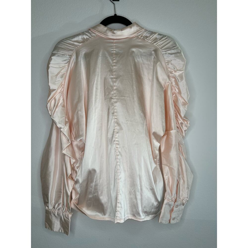 As By Df Pink Button Up With Ruching Sleeves - image 4